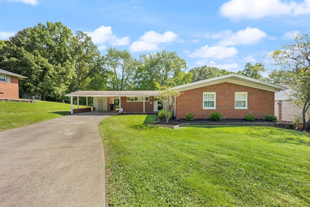 ranch-style home featuring a front yard and a carport