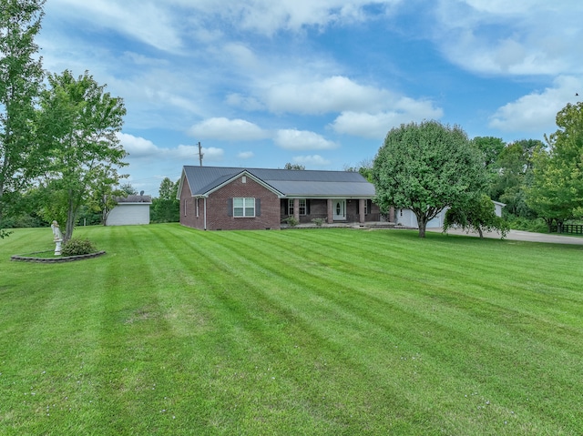 view of yard with a garage