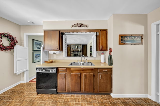 175 N Bend Rd, Stanton, KY 40380 - kitchen with black dishwasher, a sink, baseboards, and light countertops