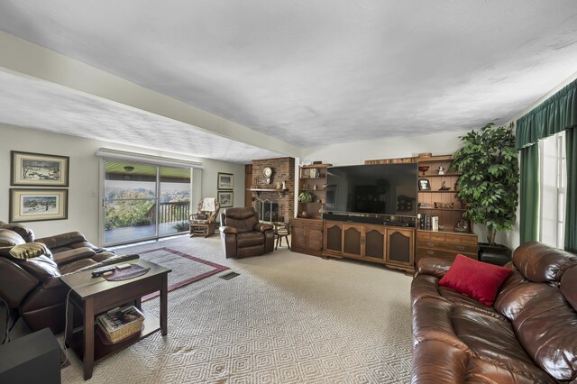 175 N Bend Rd, Stanton, KY 40380 - carpeted living area with a fireplace