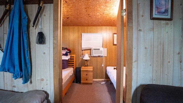 bathroom with wood walls