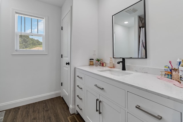 bathroom featuring wood-type flooring and vanity