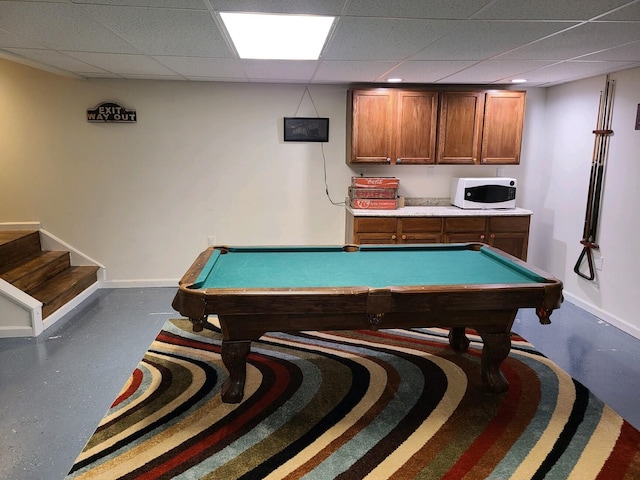 game room featuring a drop ceiling and billiards