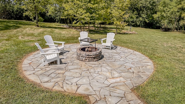 view of patio / terrace with an outdoor fire pit