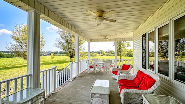 view of patio / terrace featuring covered porch and ceiling fan