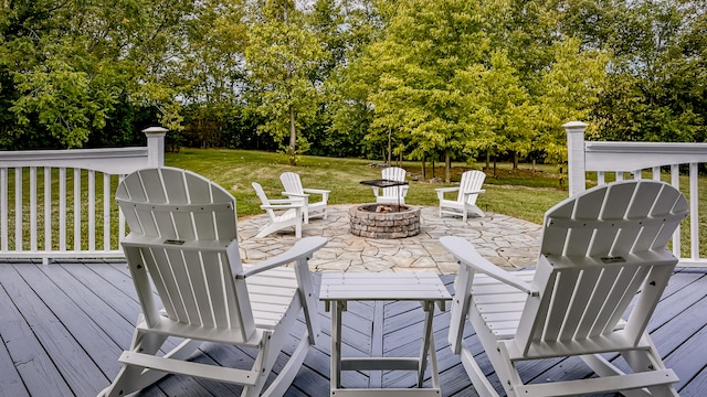 wooden terrace featuring an outdoor fire pit