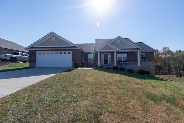 single story home with a garage and a front yard