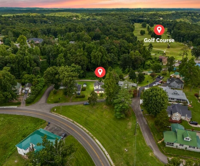 view of aerial view at dusk