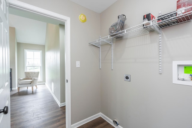 clothes washing area with washer hookup, hardwood / wood-style floors, and electric dryer hookup