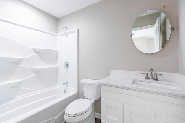 full bathroom featuring washtub / shower combination, toilet, and vanity