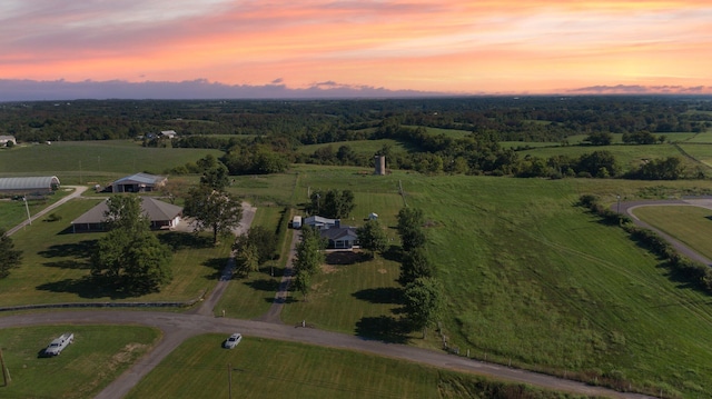 aerial view at dusk with a rural view