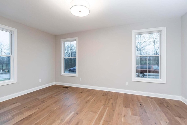 unfurnished room featuring a wealth of natural light and light hardwood / wood-style floors