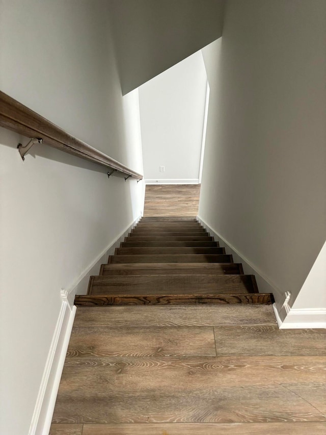 staircase featuring wood-type flooring