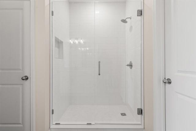 bathroom featuring a shower with shower door