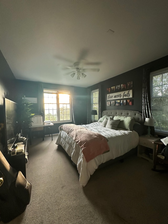 bedroom featuring carpet flooring and ceiling fan