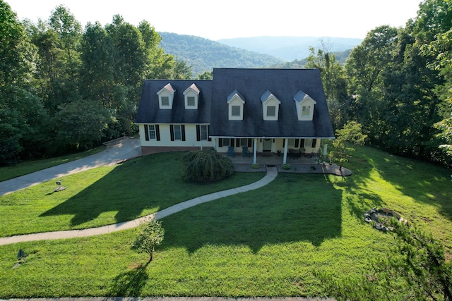 cape cod-style house with a front lawn