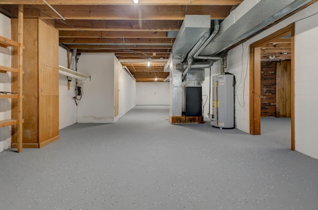 basement featuring water heater