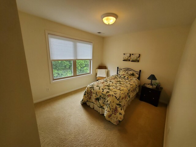 bedroom with carpet floors, baseboards, and visible vents