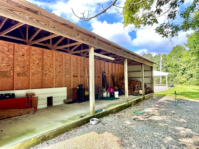 exterior space with an outbuilding