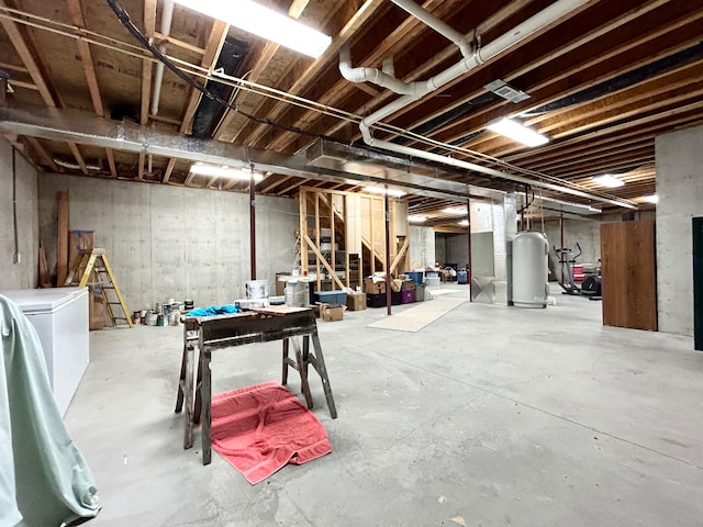 basement with water heater