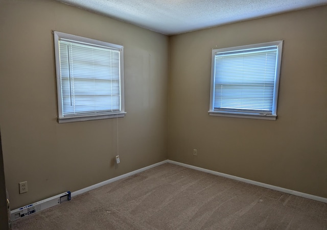 spare room with a textured ceiling and light carpet