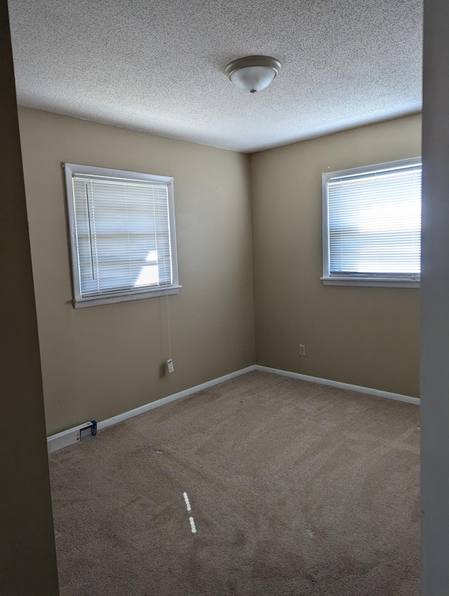 empty room with a healthy amount of sunlight, carpet flooring, and a textured ceiling