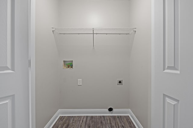 washroom featuring laundry area, dark wood-type flooring, washer hookup, baseboards, and electric dryer hookup