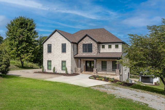 view of front of property featuring a porch and a front lawn