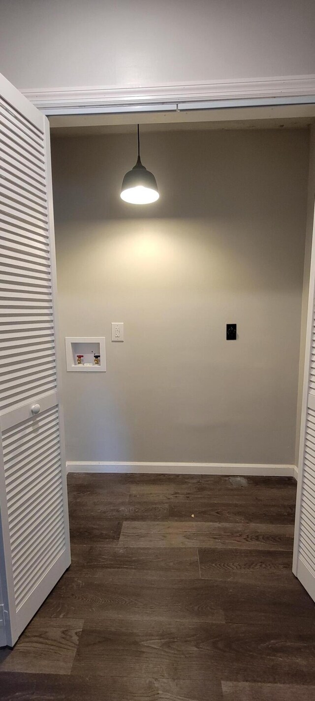 laundry room featuring washer hookup and dark hardwood / wood-style flooring