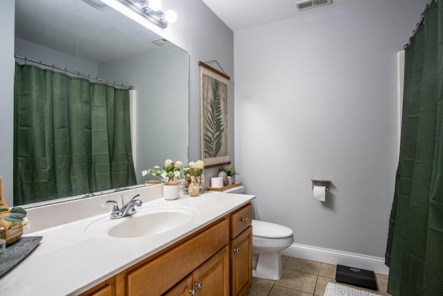 bathroom with tile patterned flooring, vanity, and toilet