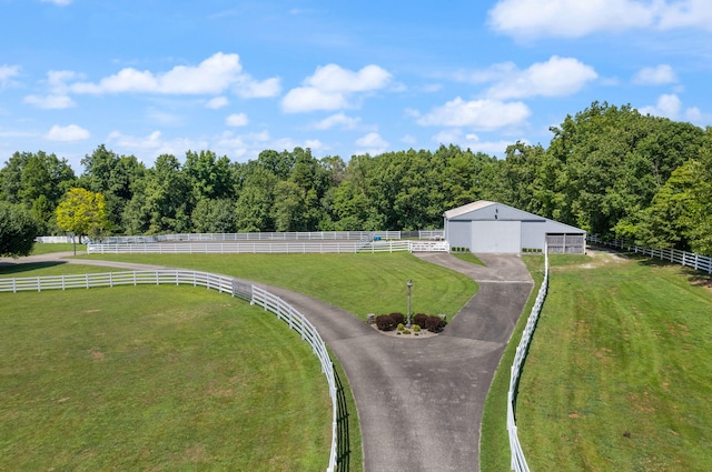 birds eye view of property with a rural view