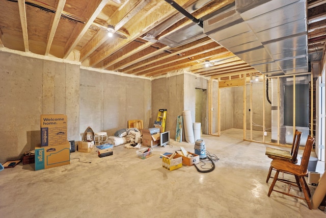 view of unfinished basement