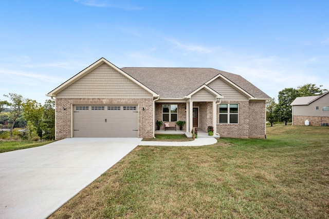 view of front of house featuring concrete driveway, brick siding, and a front lawn