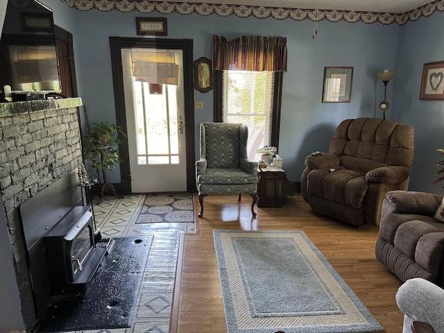 living room with wood finished floors