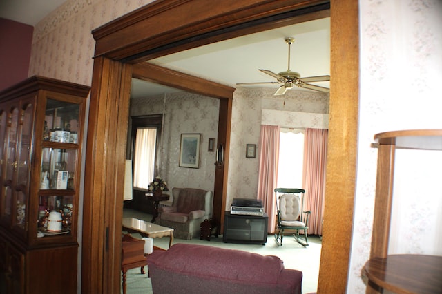 living room with ceiling fan