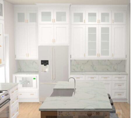 kitchen with light wood-type flooring, white cabinetry, light stone countertops, and a kitchen island with sink