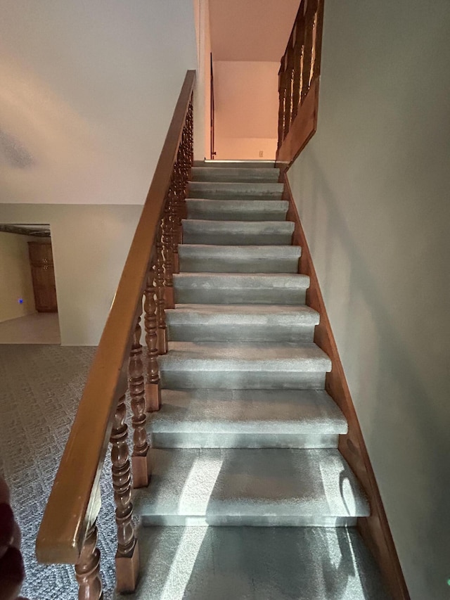 stairway featuring carpet floors
