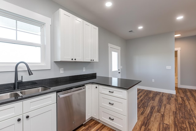 kitchen with a healthy amount of sunlight, white cabinetry, sink, and dishwasher