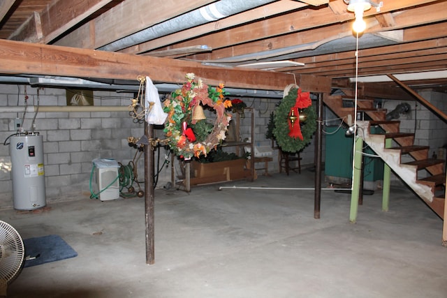 basement featuring water heater