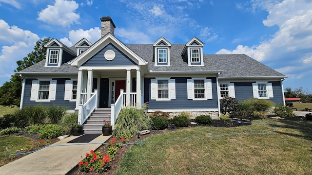 view of front facade featuring a porch and a front lawn