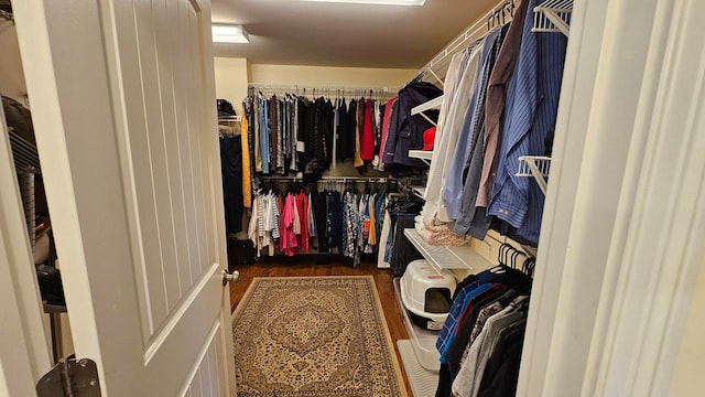 spacious closet featuring dark wood-type flooring