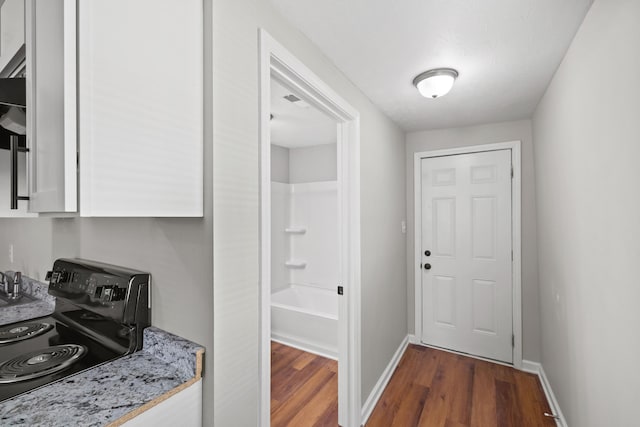 interior space with dark wood-type flooring