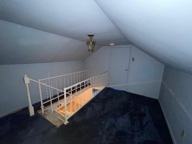 additional living space with lofted ceiling and carpet flooring