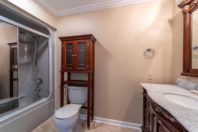 full bathroom with crown molding, vanity, toilet, and shower / bath combination