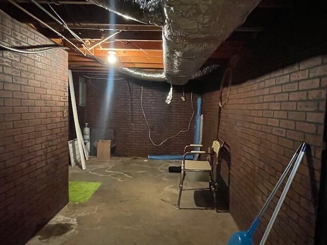 basement with brick wall