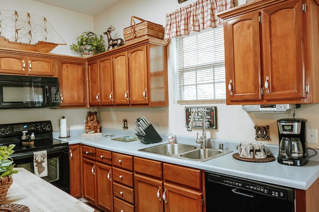 kitchen with black appliances and sink