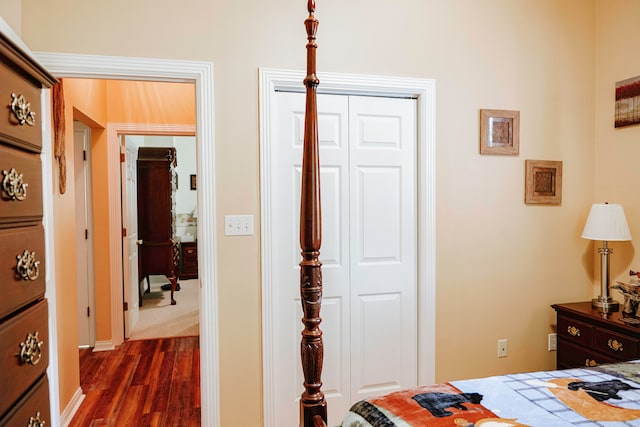 bedroom featuring dark hardwood / wood-style flooring and a closet