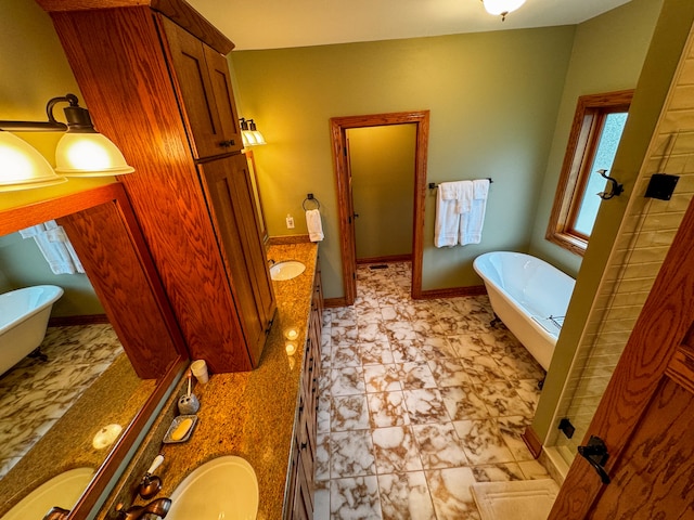 bathroom with vanity and a bathing tub