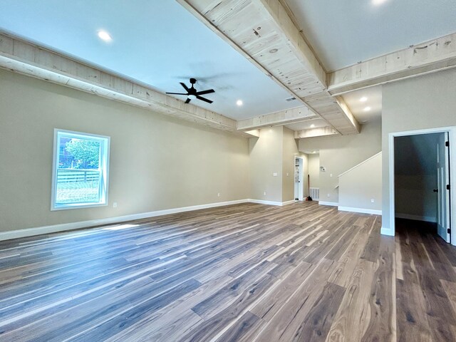 empty room featuring ceiling fan and hardwood / wood-style flooring