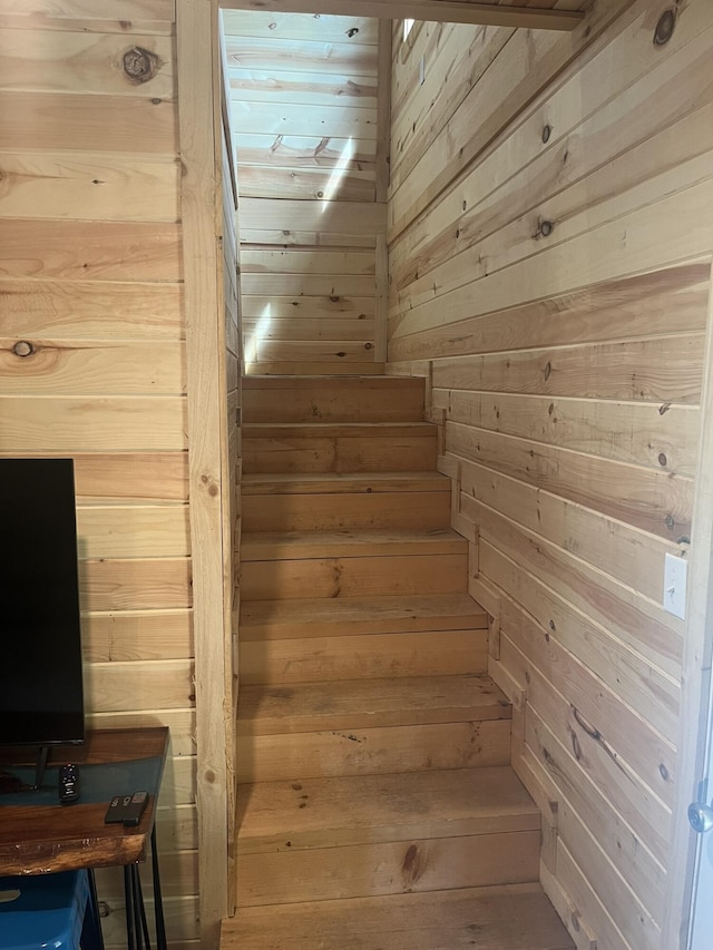stairs with wooden walls